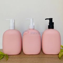 Bộ chai HDPE hồng mờ 200ml 300ml 500ml vòi nhấn trắng bơm kem