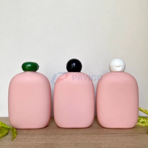 Bộ chai HDPE hồng mờ 200ml 300ml 500ml vòi nhấn trắng bơm kem