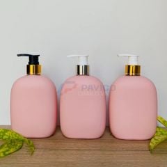 Bộ chai HDPE hồng mờ 200ml 300ml 500ml vòi nhấn trắng bơm kem