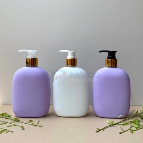 Bộ chai mỹ phẩm dẹt tím trắng 250ml 300ml 500ml lotion dầu gội
