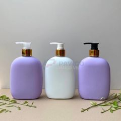 Bộ chai mỹ phẩm dẹt tím trắng 250ml 300ml 500ml lotion dầu gội