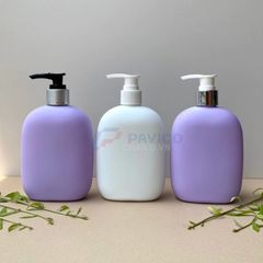 Bộ chai mỹ phẩm dẹt tím trắng 250ml 300ml 500ml lotion dầu gội