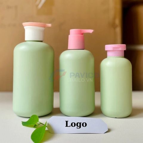 Bộ chai pet xanh lá mờ 200ml 300ml 500ml sữa tắm dầu gội nắp bơm