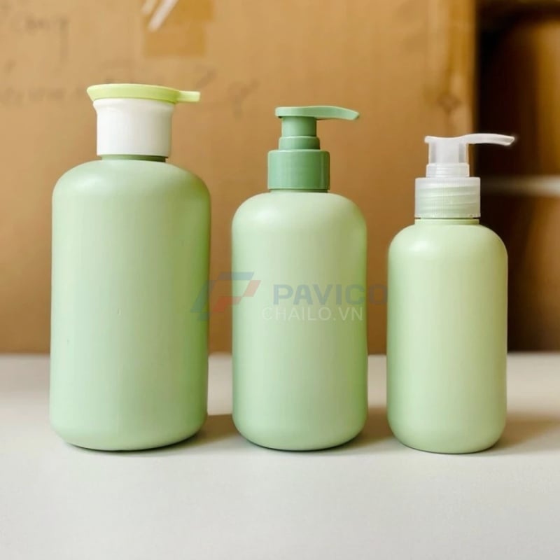 Bộ chai pet xanh lá mờ 200ml 300ml 500ml sữa tắm dầu gội nắp bơm
