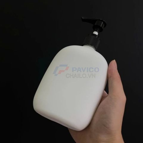 Chai bầu dẹt 300ml 500ml đựng nước rửa tay trắng nắp đen vòi nhấn