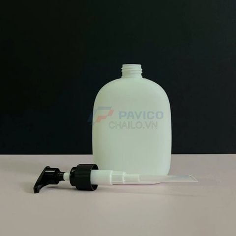 Chai bầu dẹt 300ml 500ml đựng nước rửa tay trắng nắp đen vòi nhấn