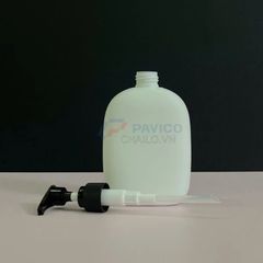 Chai bầu dẹt 300ml 500ml đựng nước rửa tay trắng nắp đen vòi nhấn