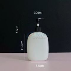 Chai bầu dẹt 300ml 500ml đựng nước rửa tay trắng nắp đen vòi nhấn