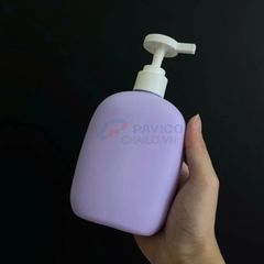 Chai bầu dẹt 300ml 500ml sữa rửa mặt tím nhạt nắp trắng vòi nhấn