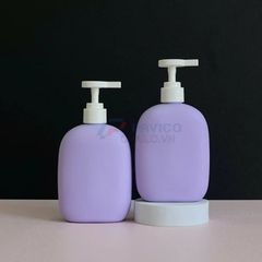 Chai bầu dẹt 300ml 500ml sữa rửa mặt tím nhạt nắp trắng vòi nhấn
