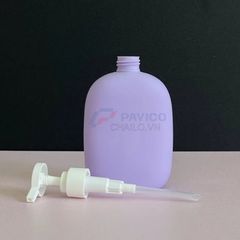 Chai bầu dẹt 300ml 500ml sữa rửa mặt tím nhạt nắp trắng vòi nhấn