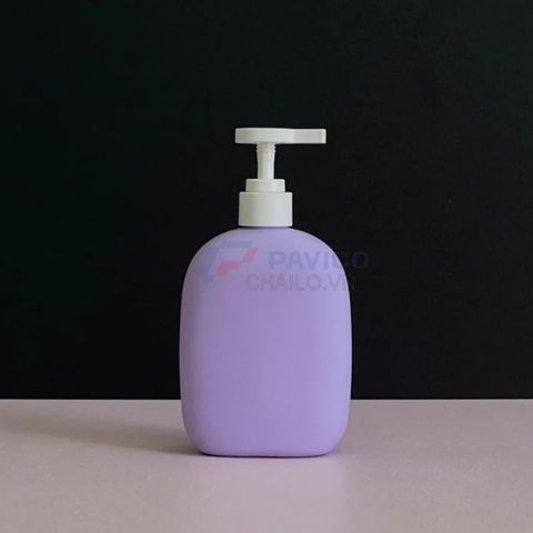 Chai bầu dẹt 300ml 500ml sữa rửa mặt tím nhạt nắp trắng vòi nhấn