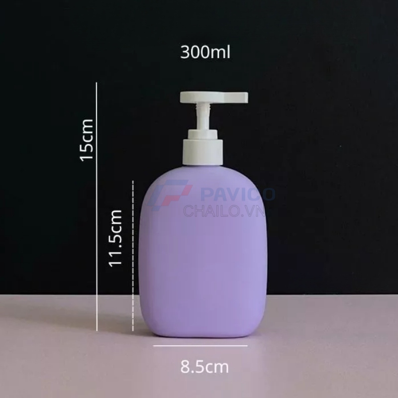 Chai bầu dẹt 300ml 500ml sữa rửa mặt tím nhạt nắp trắng vòi nhấn