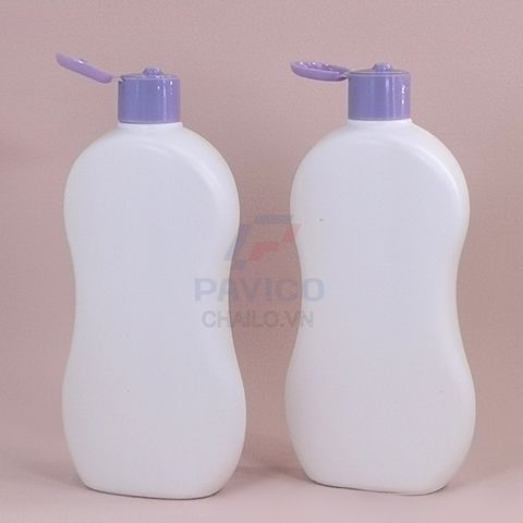 Chai đựng sữa tắm bé dáng cong thân trắng nắp bật tím 250ml 500ml
