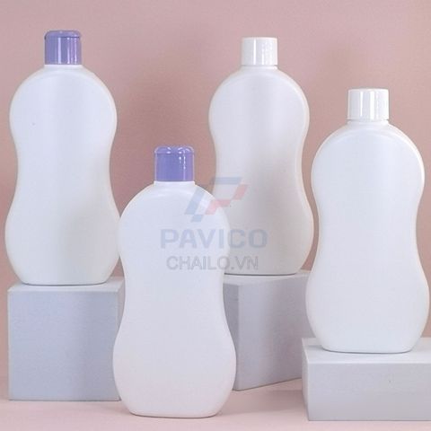 Chai đựng sữa tắm bé dáng cong thân trắng nắp bật tím 250ml 500ml
