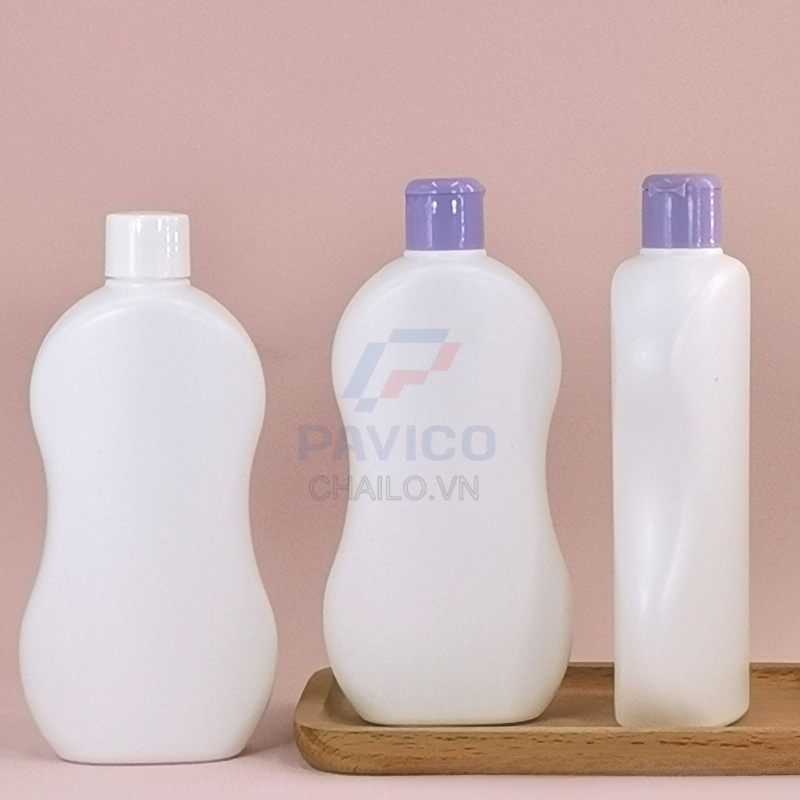 Chai đựng sữa tắm bé dáng cong thân trắng nắp bật tím 250ml 500ml
