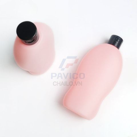 Chai đựng sữa tắm dáng cong hồng phấn nắp bật 250ml 500ml