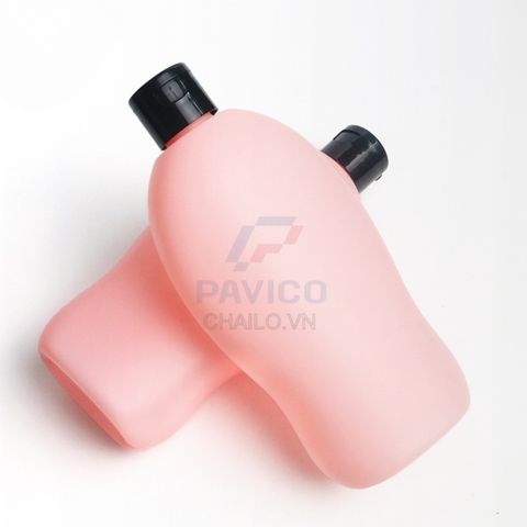 Chai đựng sữa tắm dáng cong hồng phấn nắp bật 250ml 500ml