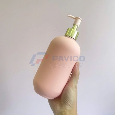 Chai đựng sữa tắm dầu gội hồng pastel khoen vàng 500ml