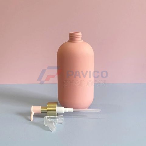 Chai đựng sữa tắm dầu gội hồng pastel khoen vàng 500ml