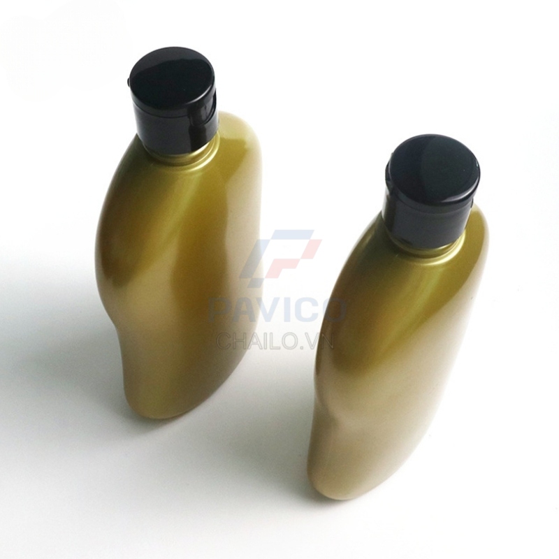 Chai đựng sữa tắm nam dáng dẹt vàng rêu nắp bật đen 250ml 300ml