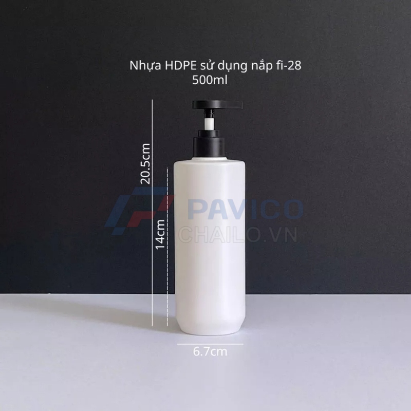 Chai HDPE 500ml vòi nhấn đen đựng dầu gội hoặc sữa tắm