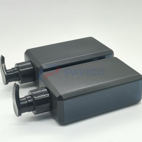 Chai mỹ phẩm HDPE đen vuông 500ml nắp pump đựng dầu gội cao cấp