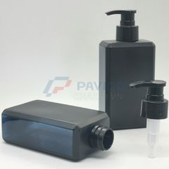 Chai mỹ phẩm HDPE đen vuông 500ml nắp pump đựng dầu gội cao cấp