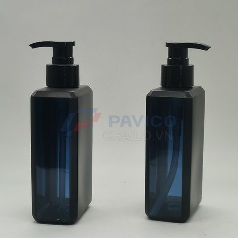 Chai mỹ phẩm HDPE đen vuông 500ml nắp pump đựng dầu gội cao cấp