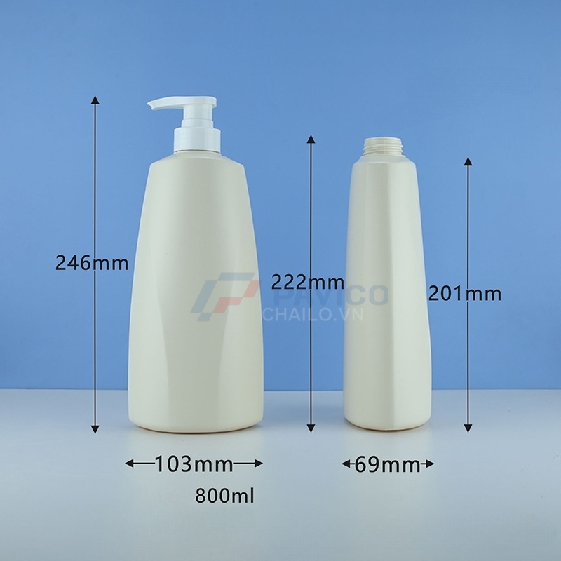 Chai nhựa chóp nón 750ml 450ml trắng ngà chiết mỹ phẩm