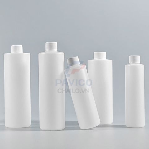 Chai nhựa đựng hóa chất trụ tròn trong mờ nắp vặn 500ml 1000ml
