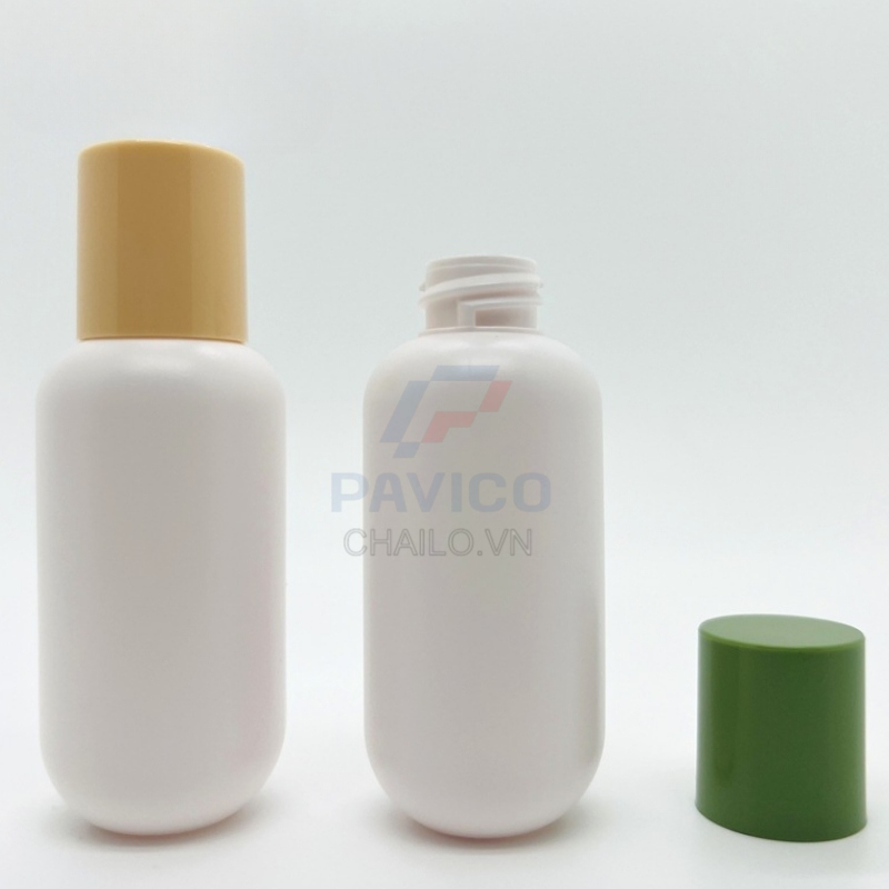 Chai nhựa đựng mỹ phẩm thân trắng nắp vặn tròn vàng 100ml 150ml