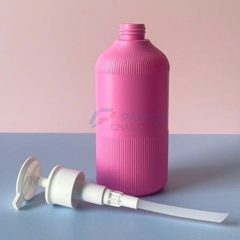 Chai nhựa hồng sọc 500ml 750ml đựng sữa tắm nắp trắng vòi bơm