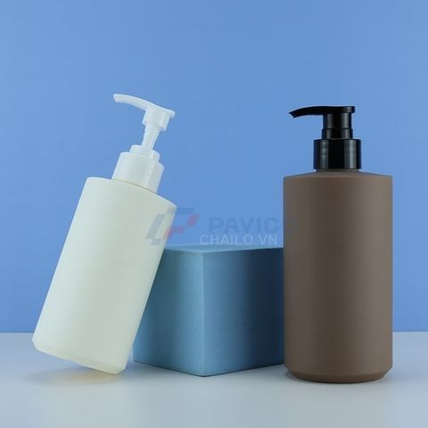 Chai nhựa mỹ phẩm dáng trụ 280ml 400ml nắp bật nắp bơm màu kem