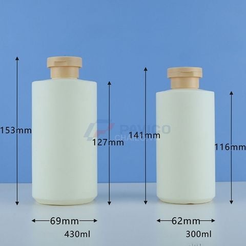 Chai nhựa mỹ phẩm dáng trụ 280ml 400ml nắp bật nắp bơm màu kem