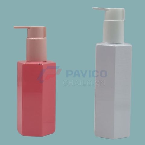 Chai nhựa mỹ phẩm PET lục giác 150ml màu hồng đựng lotion dưỡng da