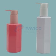 Chai nhựa mỹ phẩm PET lục giác 150ml màu hồng đựng lotion dưỡng da