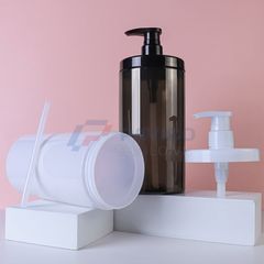 Chai nhựa PET 1000ml trụ tròn nắp nhấn đựng dầu gội salon cao cấp