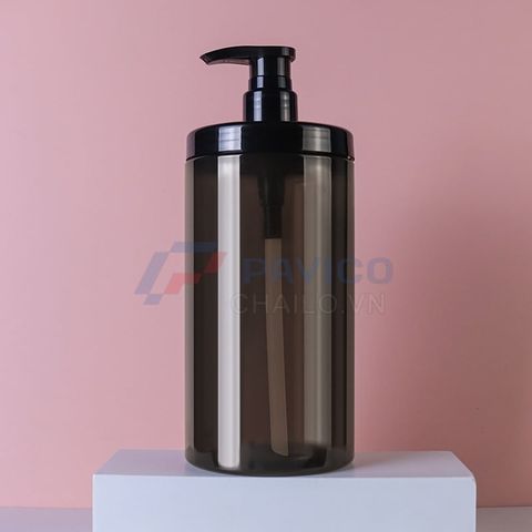 Chai nhựa PET 1000ml trụ tròn nắp nhấn đựng dầu gội salon cao cấp