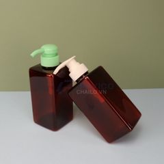 Chai nhựa pet nâu đỏ dáng vuông đầu bơm gel 500ml