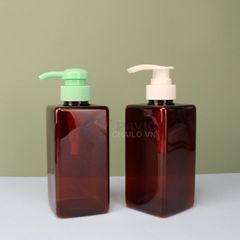 Chai nhựa pet nâu đỏ dáng vuông đầu bơm gel 500ml
