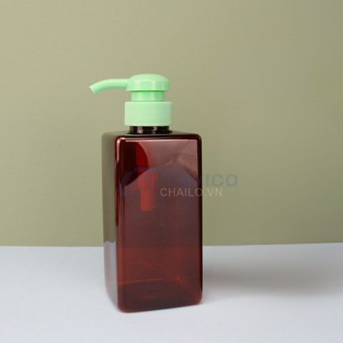 Chai nhựa pet nâu đỏ dáng vuông đầu bơm gel 500ml