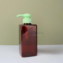 Chai nhựa pet nâu đỏ dáng vuông đầu bơm gel 500ml