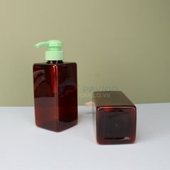 Chai nhựa pet nâu đỏ dáng vuông đầu bơm gel 500ml