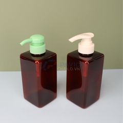 Chai nhựa pet nâu đỏ dáng vuông đầu bơm gel 500ml