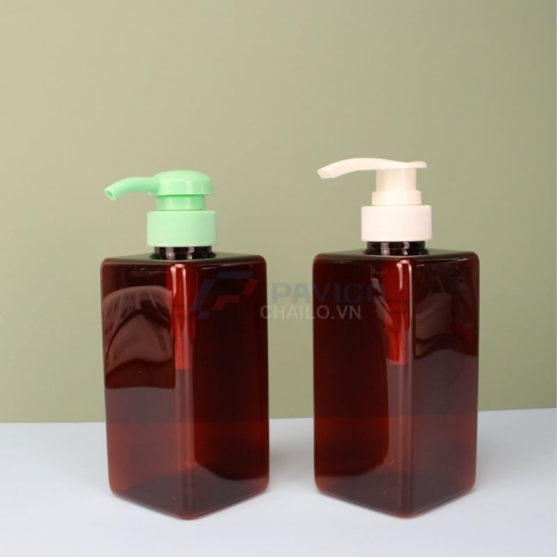 Chai nhựa pet nâu đỏ dáng vuông đầu bơm gel 500ml