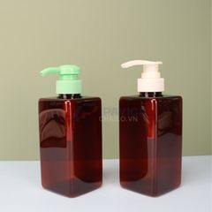 Chai nhựa pet nâu đỏ dáng vuông đầu bơm gel 500ml