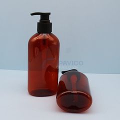 Chai nhựa pet thân oval nâu đỏ 500ml đầu bơm kem