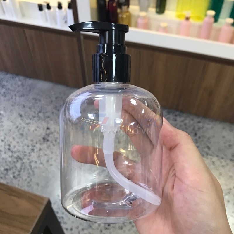 Chai nhựa pet trong vai bầu 500ml vòi bơm kem sữa tắm