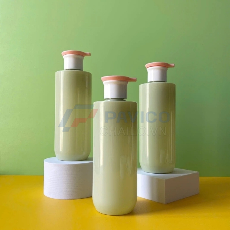 Chai nhựa PET xanh khói cổ 28 500ml đầu bơm mỏ vịt